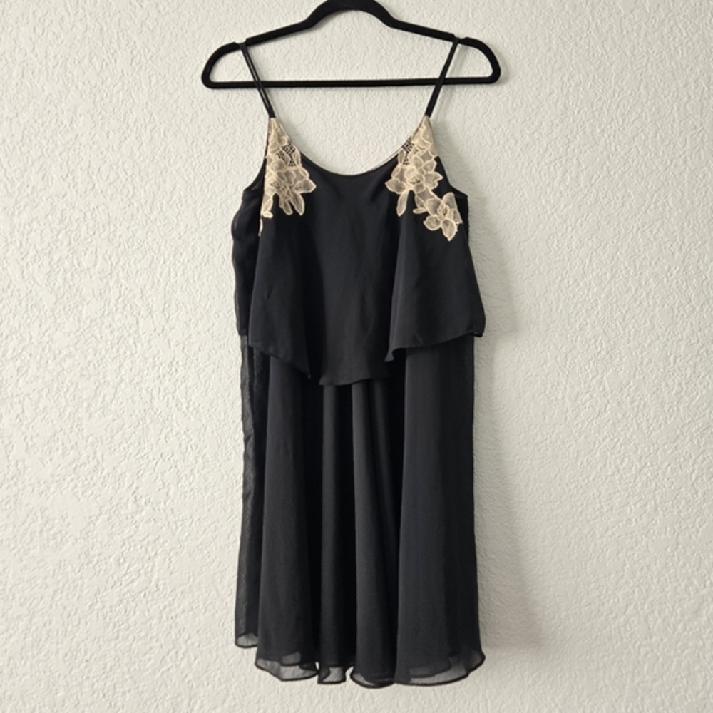 Oscar de la Renta Pink Label Black Lace Tiered Chemise Nightgown Womens Small